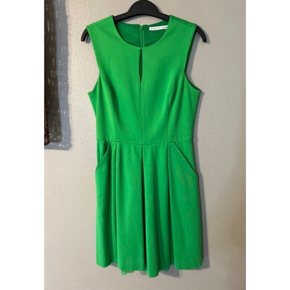 Trina Turk A Line Pocket Dress Small 4 Green Stretch Sleeveless Career Church - Picture 8 of 9